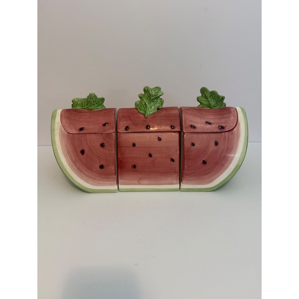 Certified International Susan Winget Watermelon Ceramic Canister Set 3pc Vintage